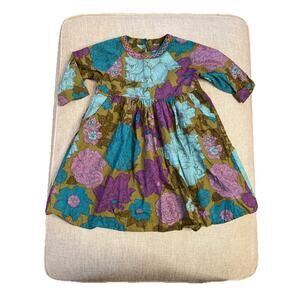 Pink Chicken 5Y Girl’s Dress Retro Floral Yellow Inseam 100% Cotton Embroidery